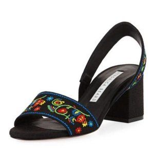 Veronica Beard Black Embroidered Sandals
